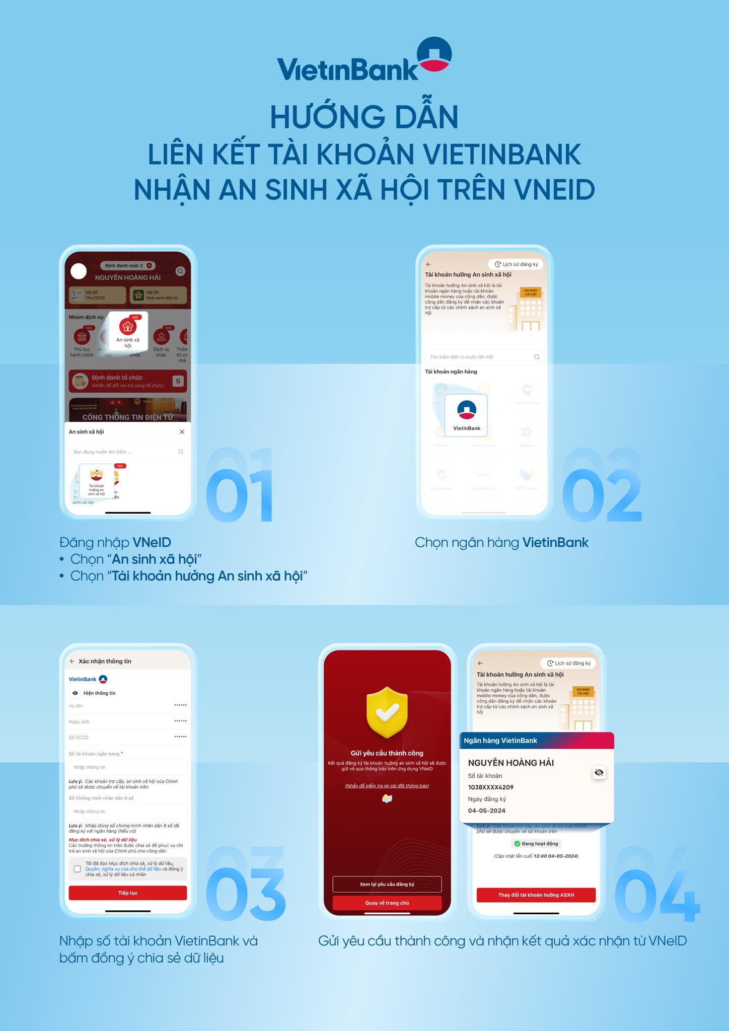 BIDV, Vietcombank, VietinBank, MB,… đồng loạt hướng dẫn liên kết tài khoản ngân hàng nhận an sinh xã hội trên VNeID- Ảnh 1. BIDV, Vietcombank, VietinBank, MB,… đồng loạt hướng dẫn liên kết tài khoản ngân hàng nhận an sinh xã hội trên VNeID- Ảnh 1.