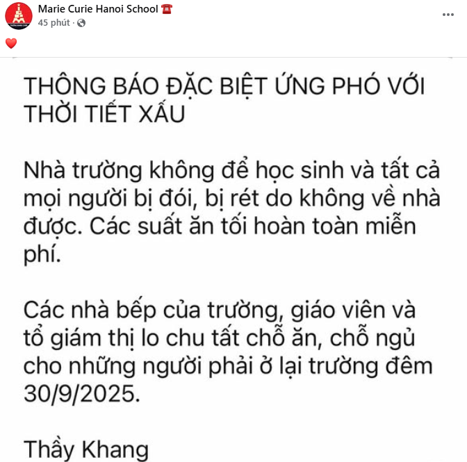 Hiệu trưởng trường Marie Curie thông báo đặc biệt- Ảnh 1. Hiệu trưởng trường Marie Curie thông báo đặc biệt- Ảnh 1.
