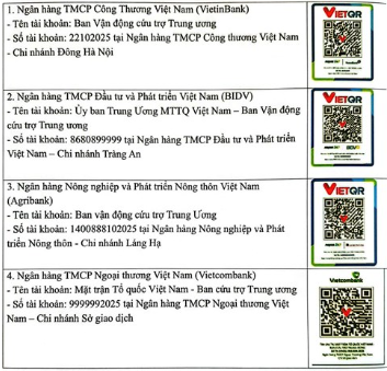 Danh sách tài khoản VietinBank, Vietcombank, BIDV, Agribank tiếp nhận ủng hộ khắc phục thiệt hại bão Bualoi, dành cho người đồng ý/không đồng ý sao kê công khai- Ảnh 2. Danh sách tài khoản VietinBank, Vietcombank, BIDV, Agribank tiếp nhận ủng hộ khắc phục thiệt hại bão Bualoi, dành cho người đồng ý/không đồng ý sao kê công khai- Ảnh 2.