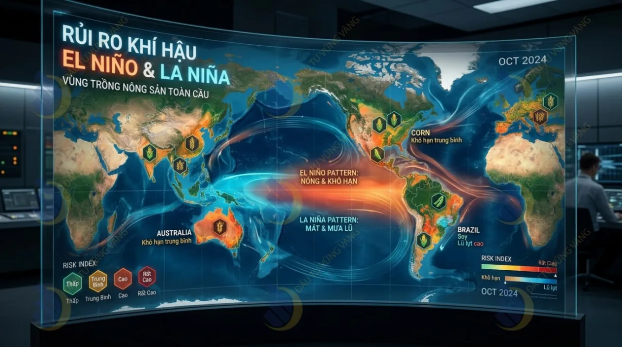 Bản đồ phân bổ rủi ro khí hậu El Niño và La Niña tác động lên các vùng trồng nông sản toàn cầu