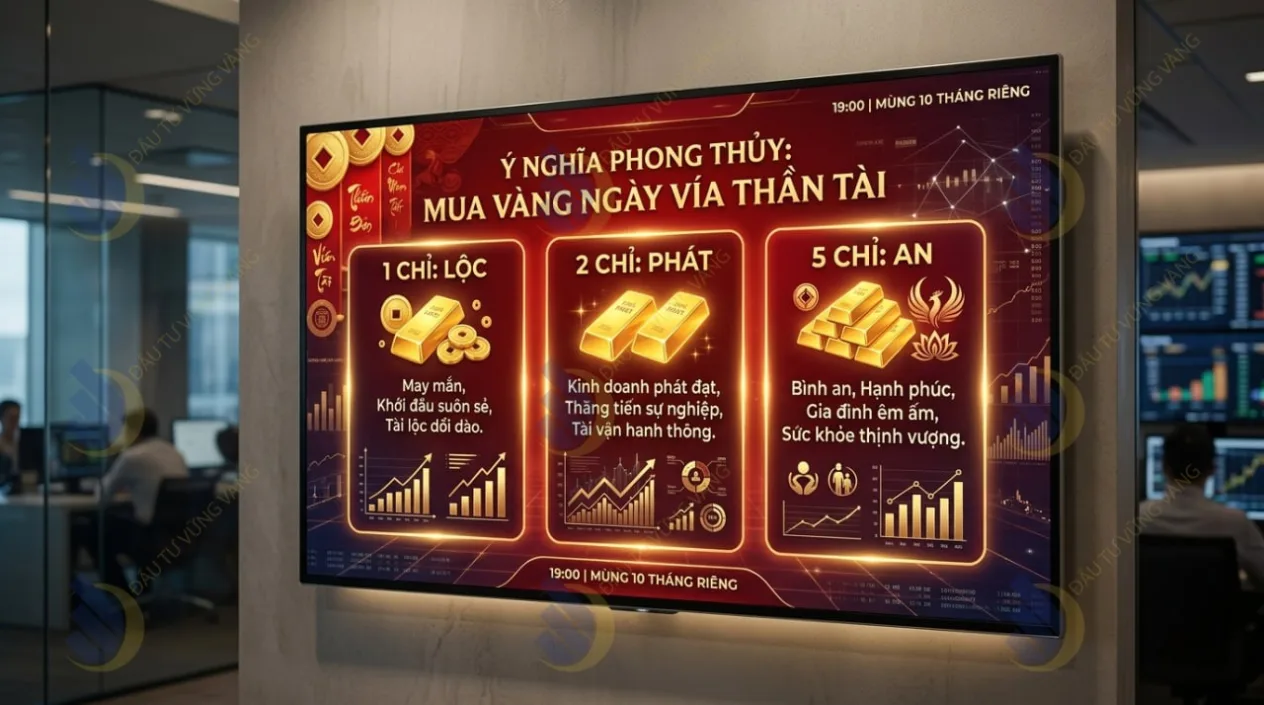 Bảng tóm tắt ý nghĩa phong thủy khi mua 1 chỉ, 2 chỉ và 5 chỉ vàng ngày Thần Tài