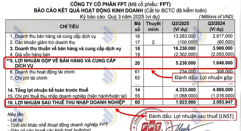 Báo cáo KQKD cắt từ BCTC của mã cổ phiếu FPT