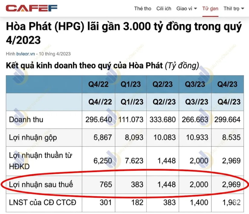Báo cáo tài chính HPG năm 2023 trên CafeF