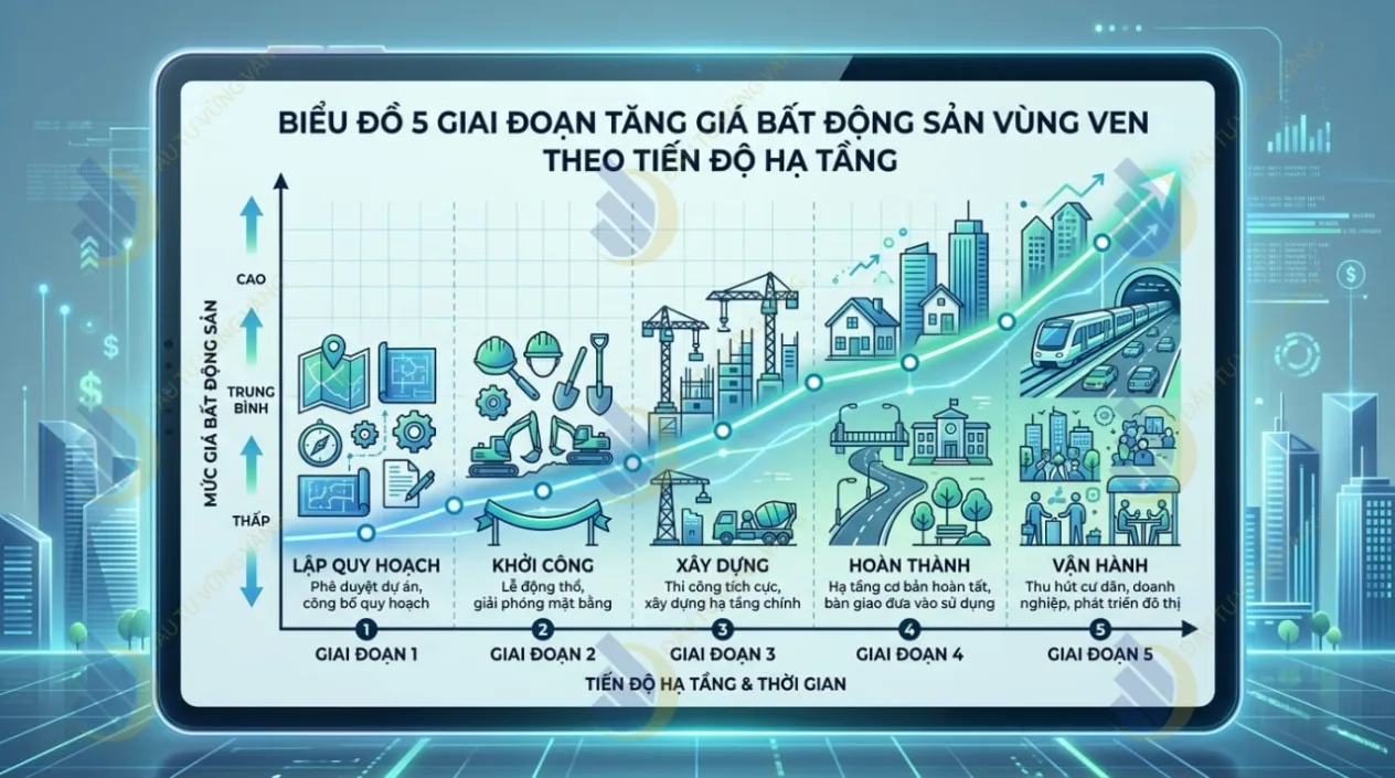 Biểu đồ 5 giai đoạn tăng giá bất động sản vùng ven theo tiến độ hạ tầng