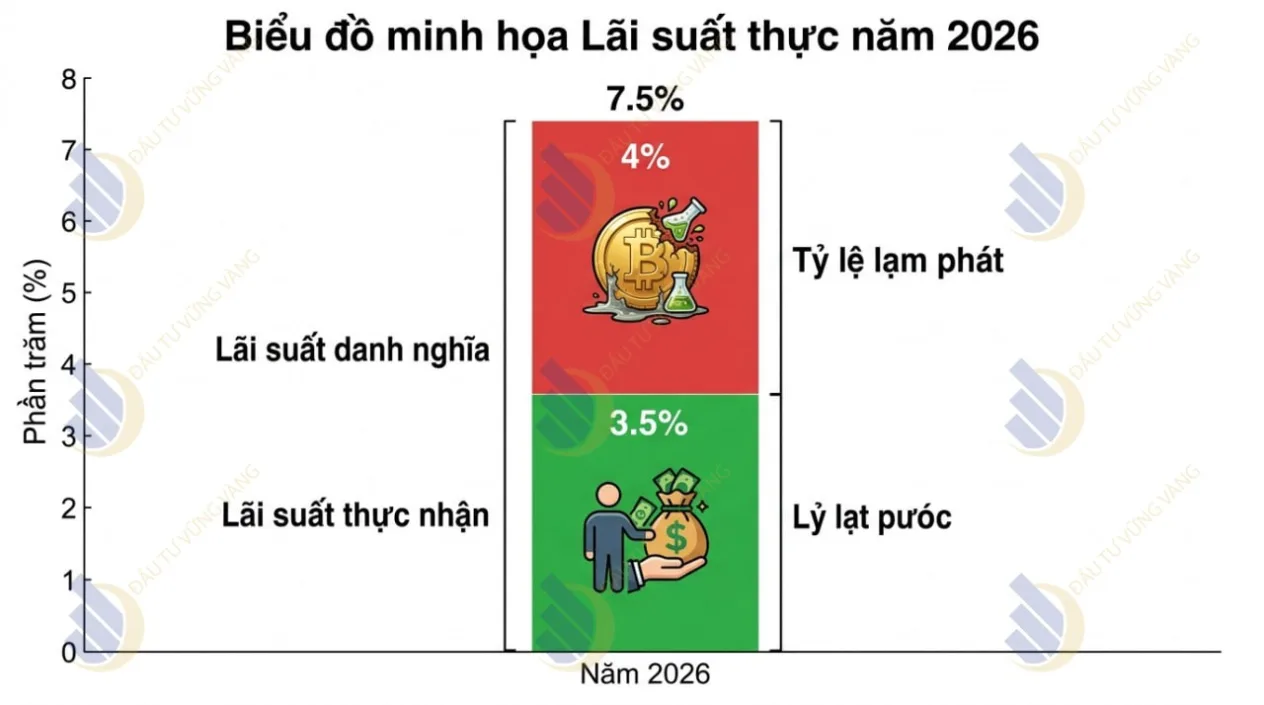 Biểu đồ cột minh họa Lãi suất thực năm 2026