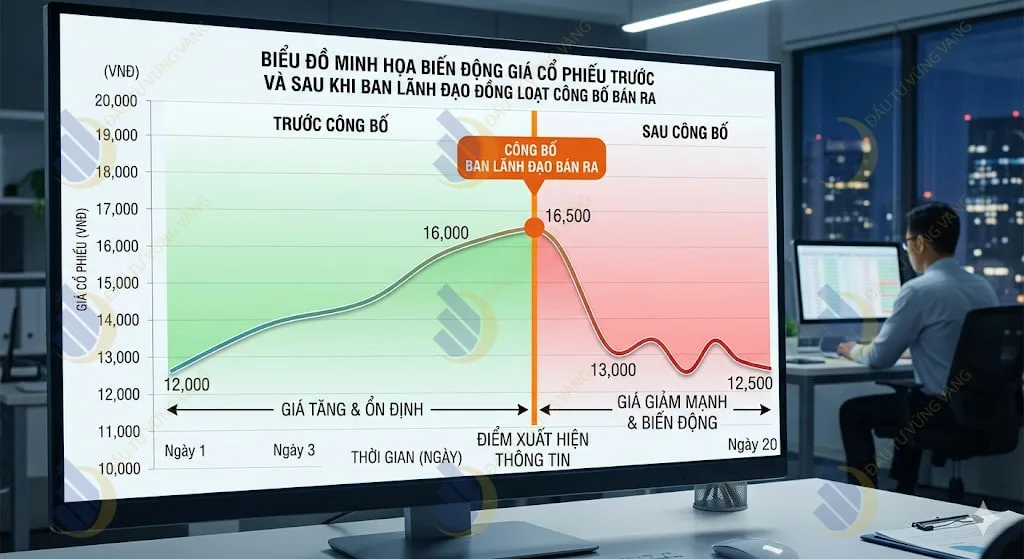 Biểu đồ giá cổ phiếu sau khi ban lãnh đạo đồng loạt công bố bán ra