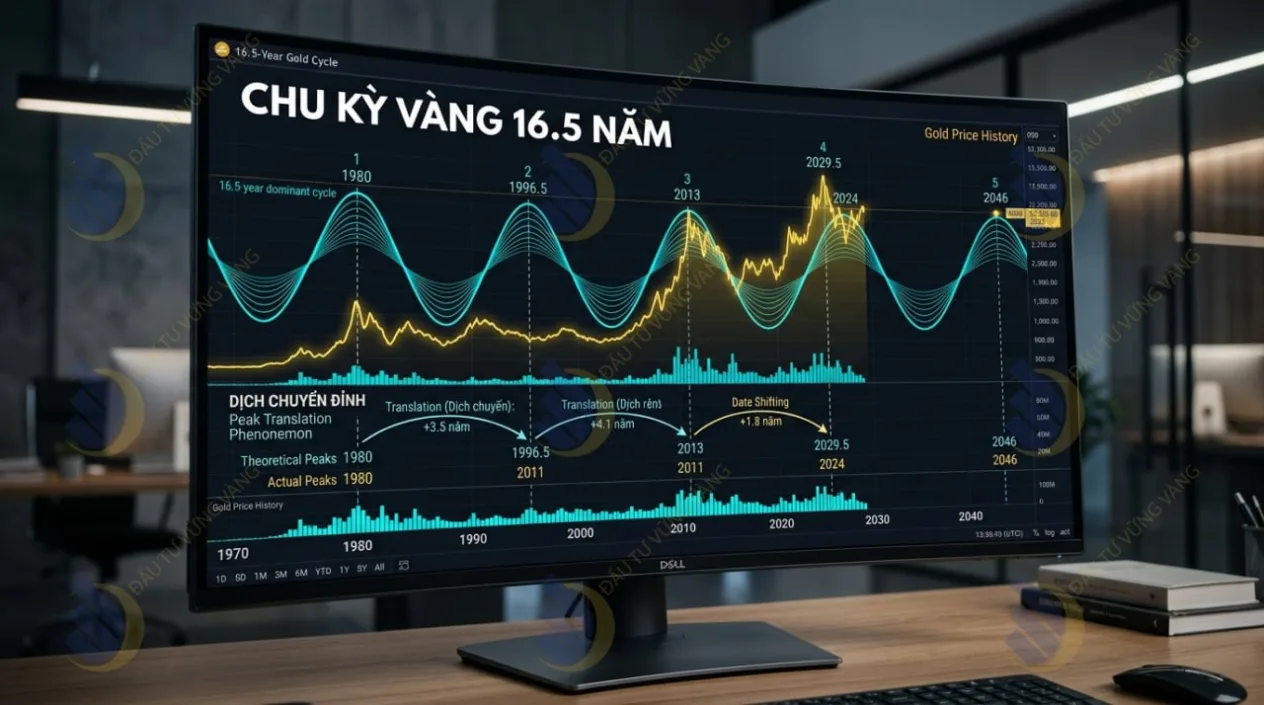 Biểu đồ minh họa chu kỳ vàng 16.5 năm và hiện tượng dịch chuyển đỉnh