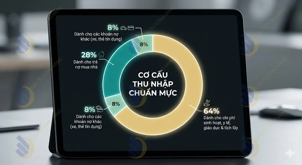 Biểu đồ tròn (Pie Chart) minh họa quy tắc 28/36