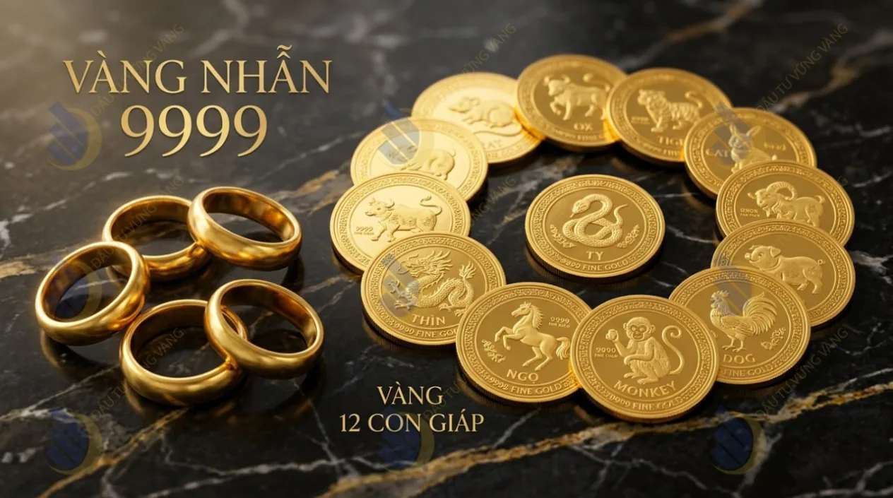 Các mẫu vàng nhẫn tròn trơn 9999 và đồng xu vàng 12 con giáp được ưa chuộng