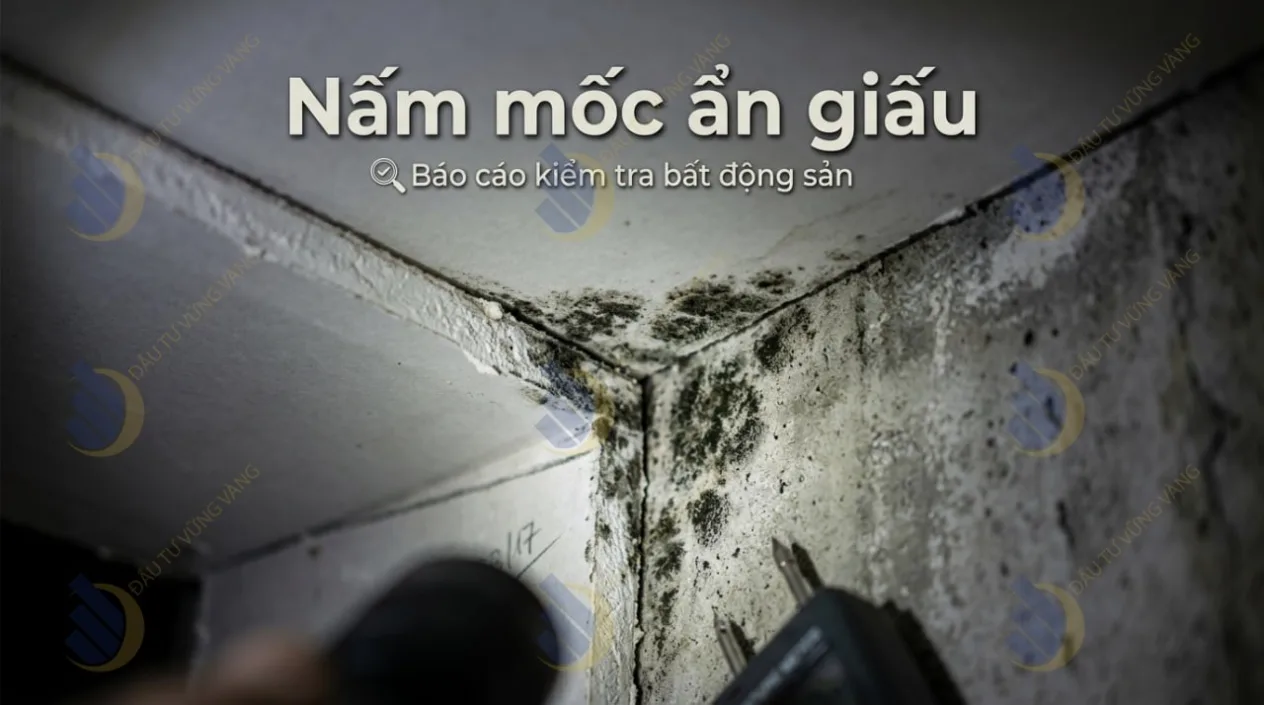 Cận cảnh nhận biết dấu hiệu nấm mốc đen ẩn giấu tại các góc khuất tiếp giáp giữa trần thạch cao mới làm và bề mặt tường cũ