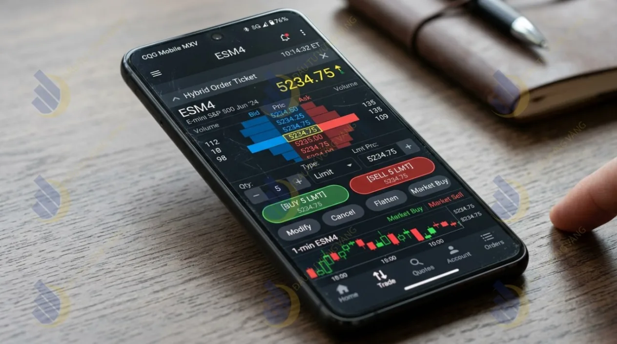 Giao diện đặt lệnh phần mềm CQG Mobile MXV