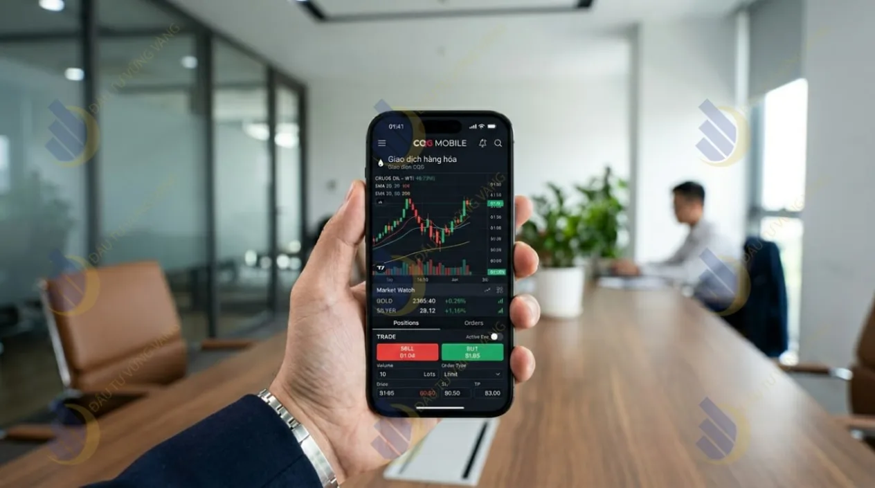 Giao diện phần mềm giao dịch hàng hóa CQG trên điện thoại di động