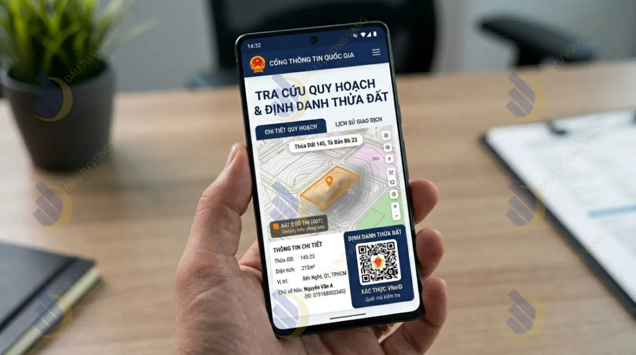 Giao diện ứng dụng tra cứu quy hoạch và mẫu mã định danh điện tử của một thửa đất trên Cổng thông tin Quốc gia