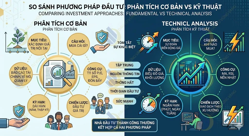 Hình ảnh minh họa so sánh Phân tích cơ bản và Phân tích kỹ thuật