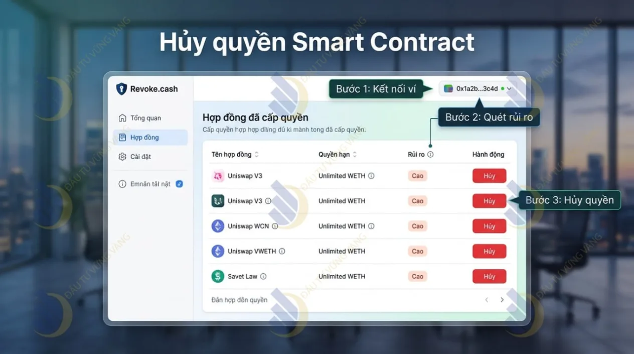Hướng dẫn 3 bước thao tác hủy quyền Smart Contract