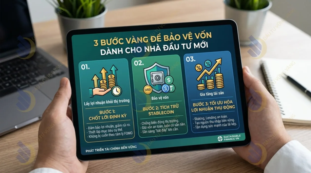 Infographic 3 Bước Vàng bảo toàn vốn dành cho nhà đầu tư mới (F0)