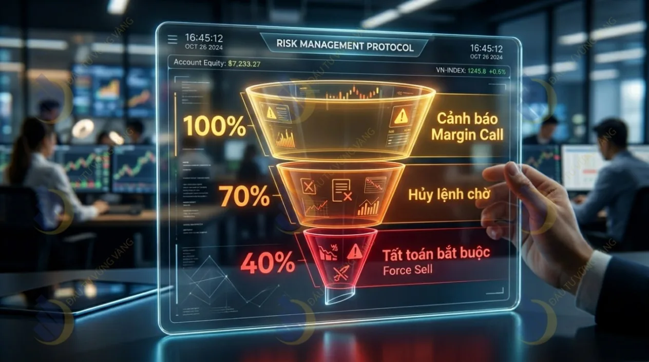 Infographic dạng phễu rủi ro minh họa trực quan 3 ngưỡng sinh tử