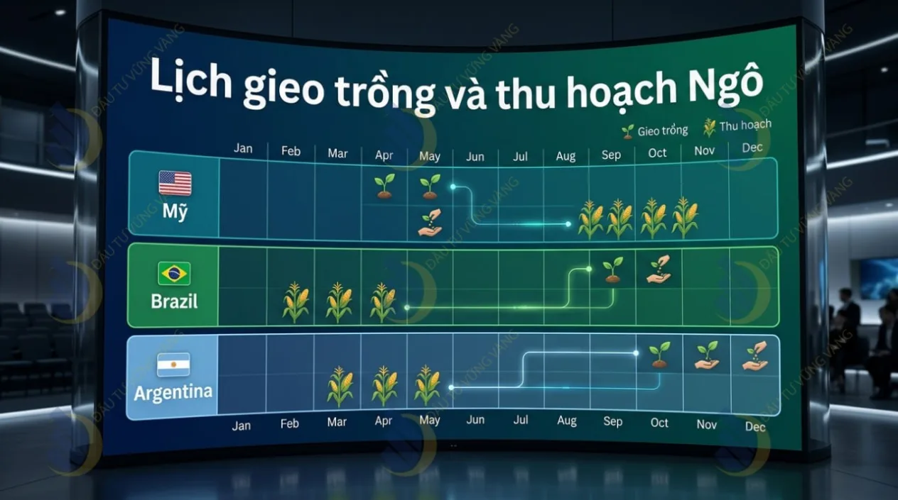 Lịch gieo trồng và thu hoạch Ngô chuẩn tại Mỹ, Brazil và Argentina qua các tháng