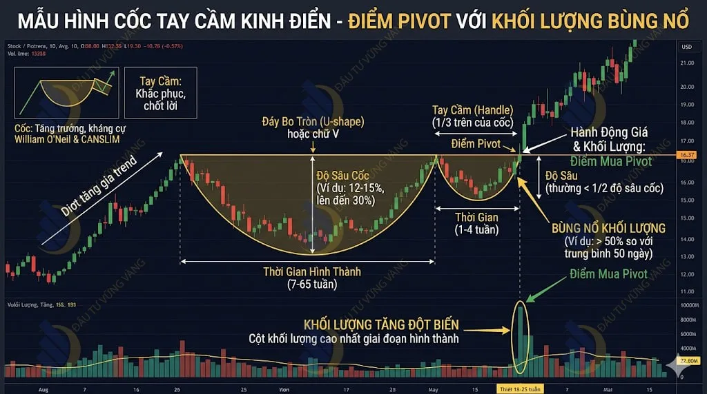 Mẫu hình Cốc tay cầm (Cup and Handle) kinh điển kèm khối lượng bùng nổ tại điểm Pivot