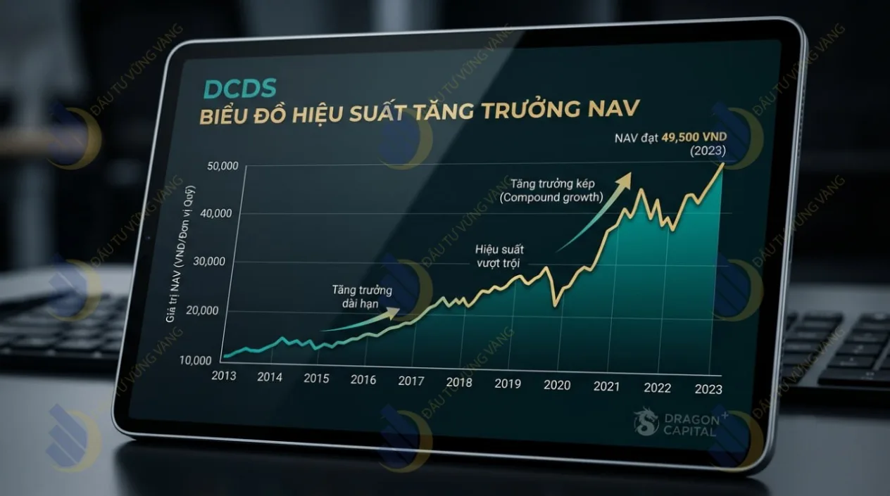 Minh họa hiệu suất tăng trưởng giá trị tài sản ròng (NAV) của quỹ cổ phiếu DCDS trong dài hạn