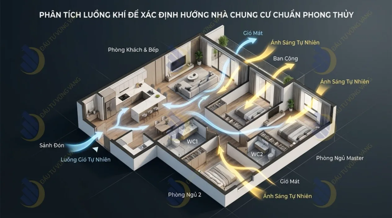 Phân tích luồng khí để xác định hướng nhà chung cư chuẩn phong thủy