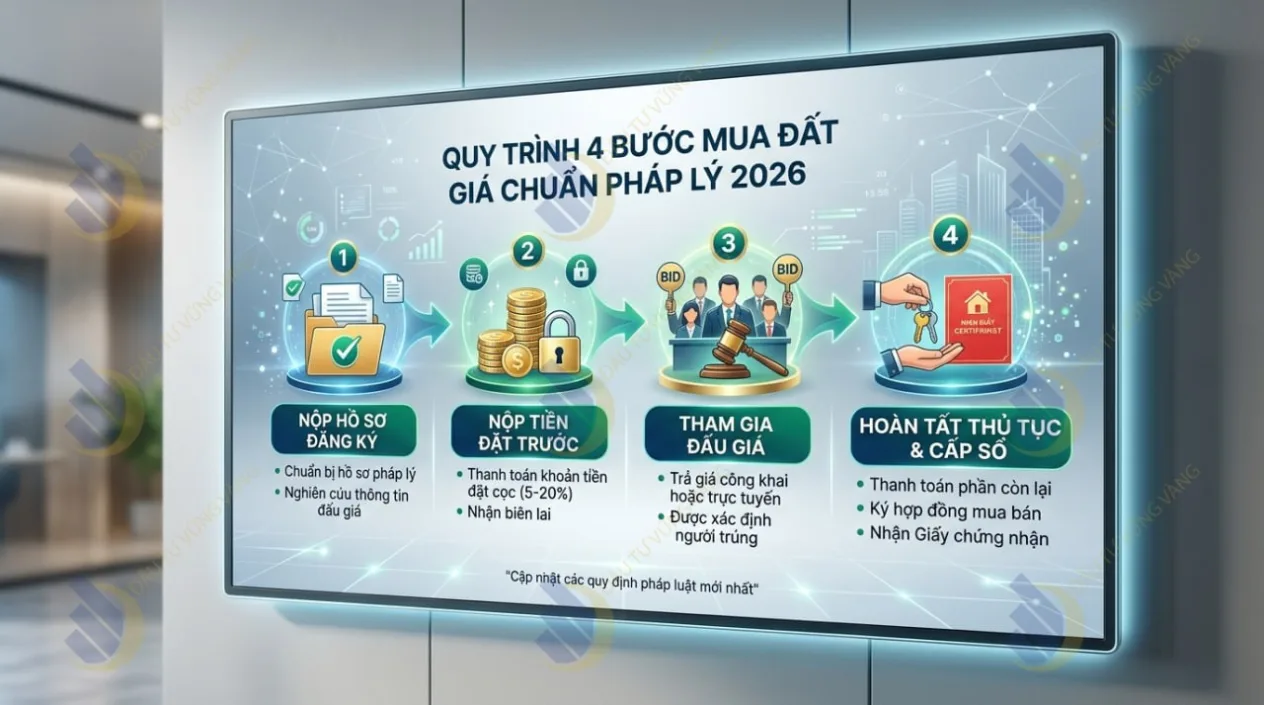 Quy trình 4 bước mua đất đấu giá chuẩn pháp lý 2026