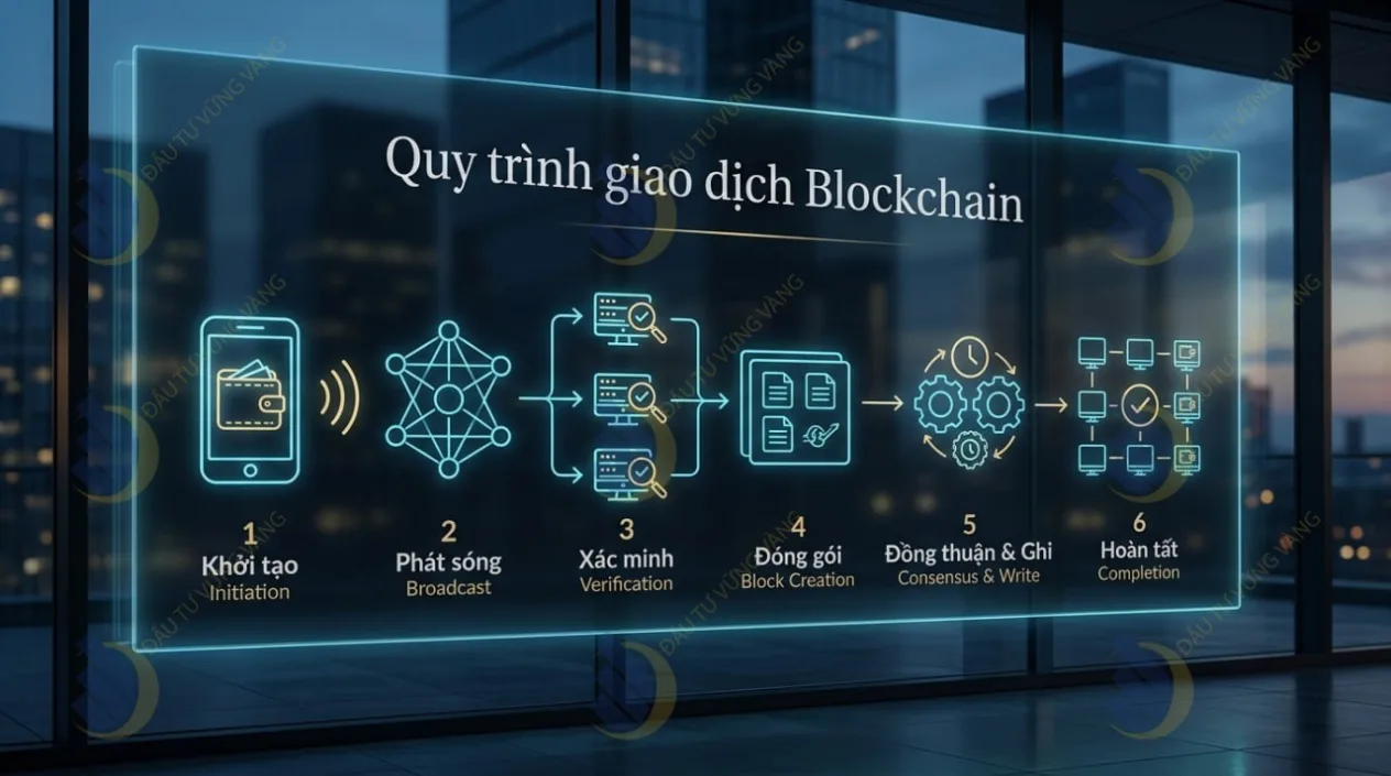 Quy trình 6 bước chi tiết của một giao dịch Blockchain