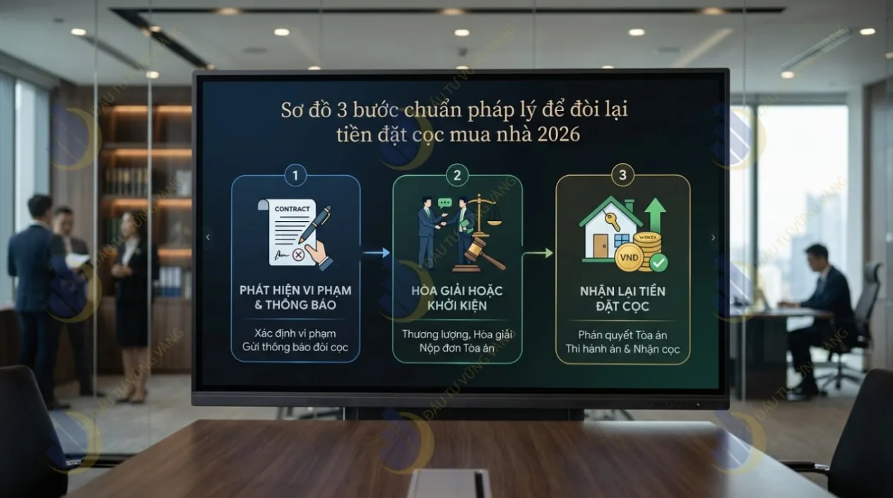 Sơ đồ 3 bước chuẩn pháp lý để đòi lại tiền đặt cọc mua nhà 2026