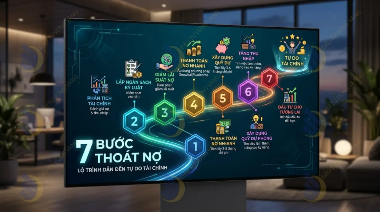 Sơ đồ 7 bước thoát nợ được thiết kế dưới dạng một lộ trình rõ ràng
