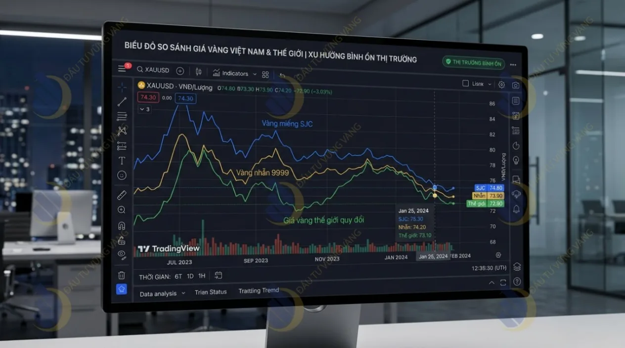Sự thu hẹp chênh lệch giá giữa vàng miếng SJC, vàng nhẫn 9999 và giá vàng thế giới quy đổi 