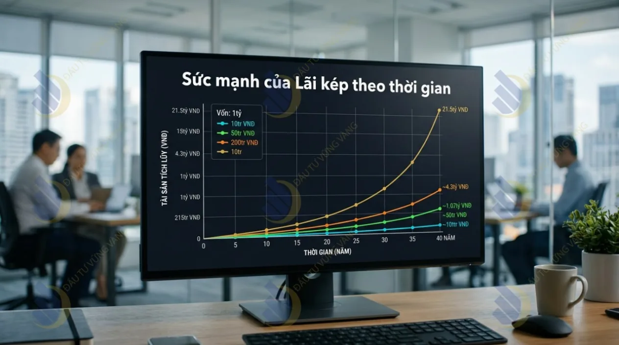 Sức mạnh của Lãi kép theo thời gian với các mức vốn khác nhau