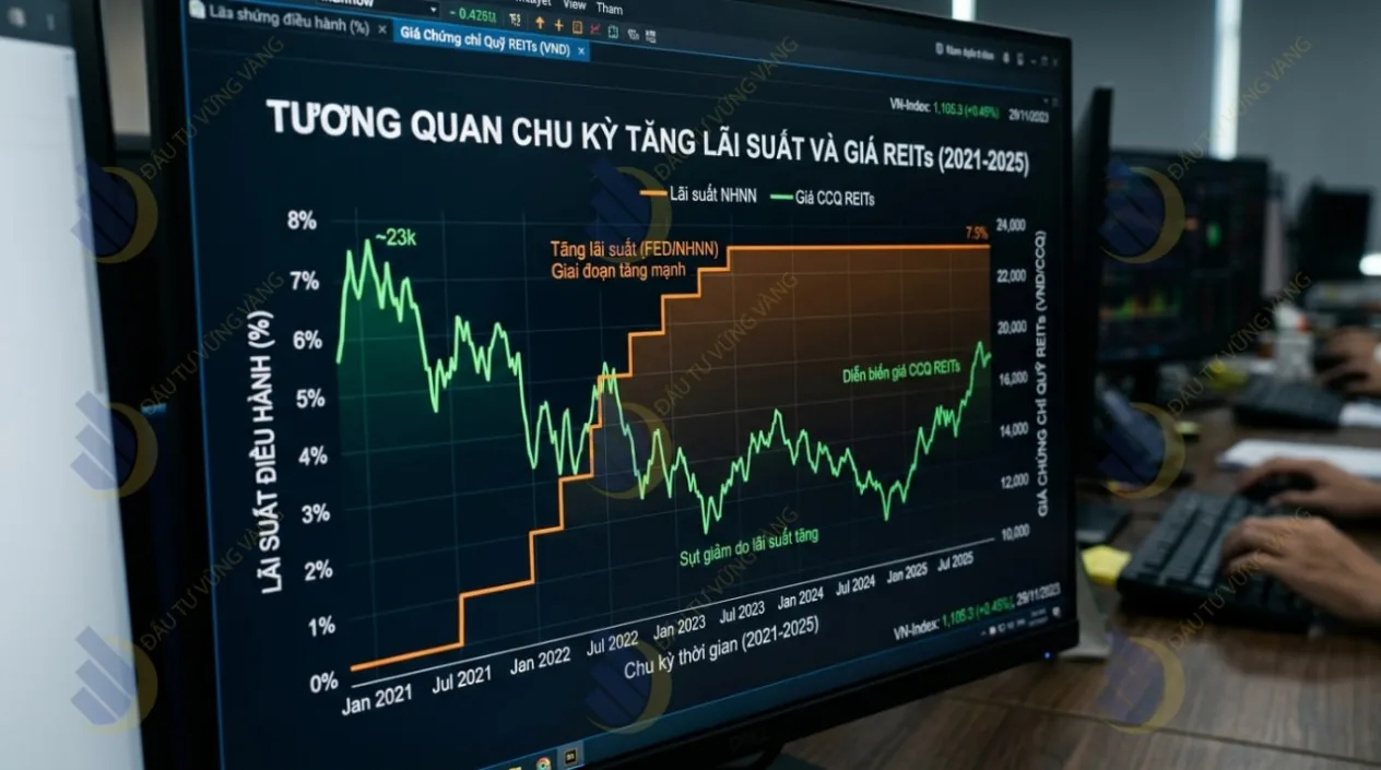 Tương quan giữa chu kỳ tăng lãi suất điều hành và diễn biến giá chứng chỉ quỹ REITs trên thị trường (giai đoạn 2021-2025)