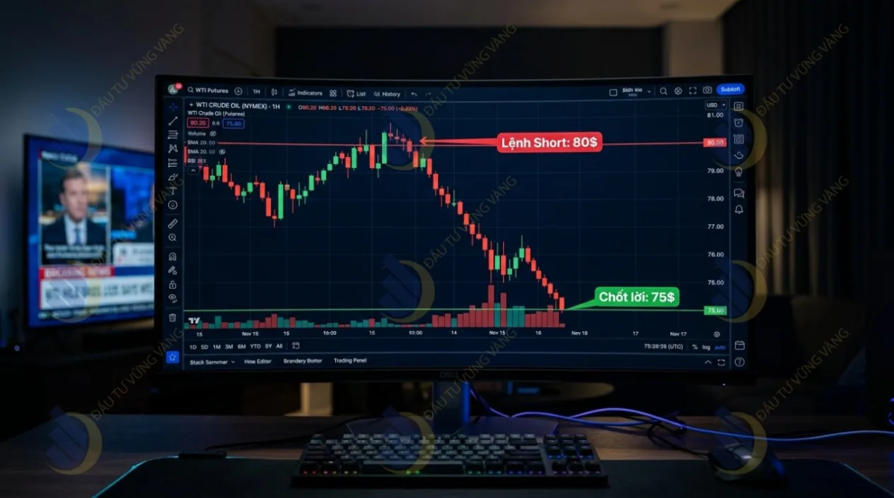 Ví dụ thực tế lệnh bán khống dầu thô sinh lời khi giá giảm