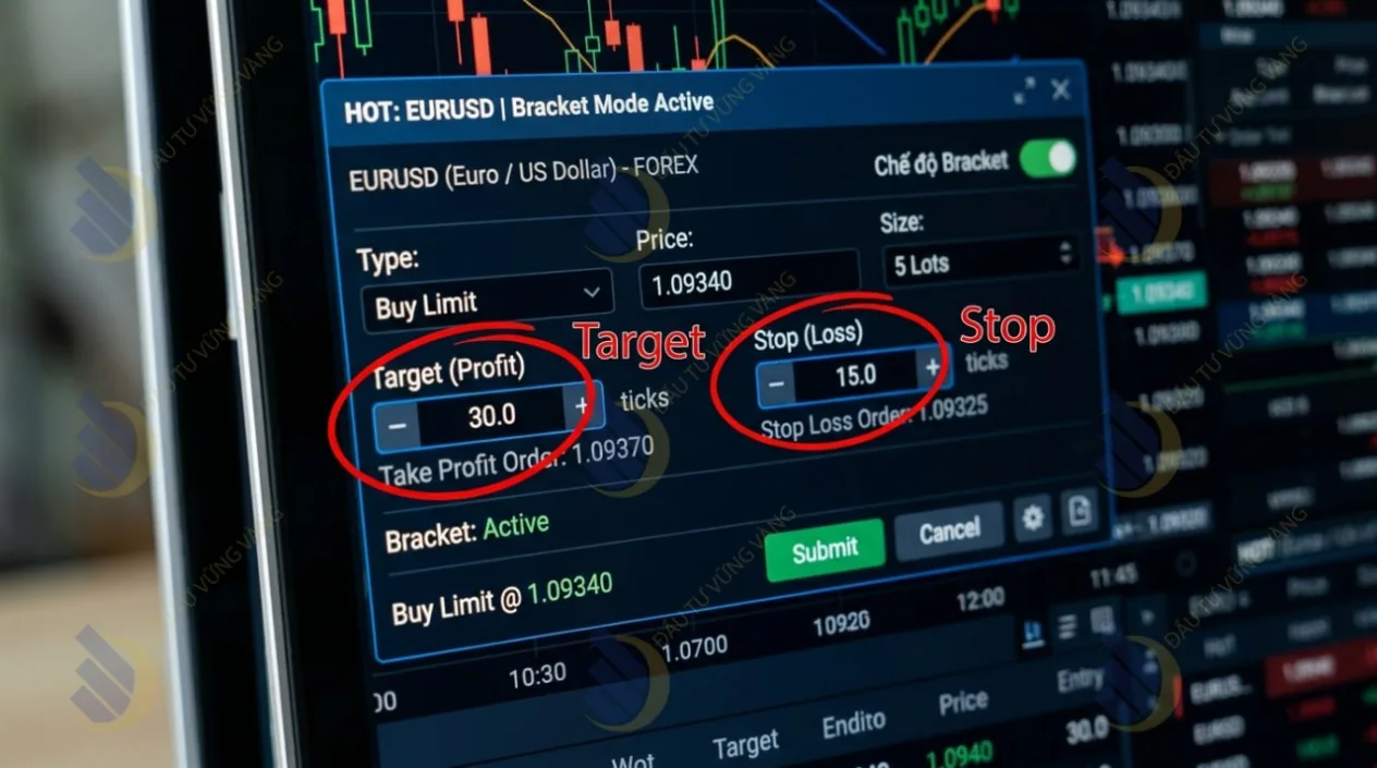 cận cảnh bảng đặt lệnh HOT đang bật chế độ Bracket