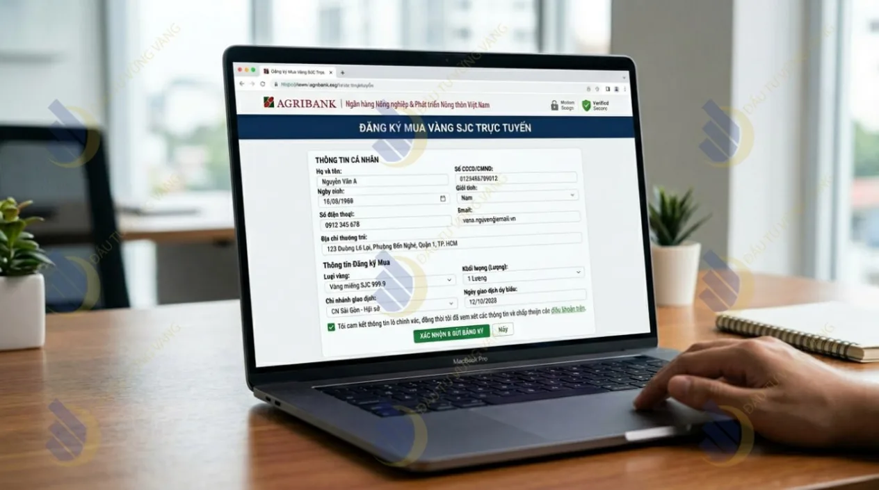 giao diện form điền thông tin cá nhân đăng ký trực tuyến mua vàng SJC trên website