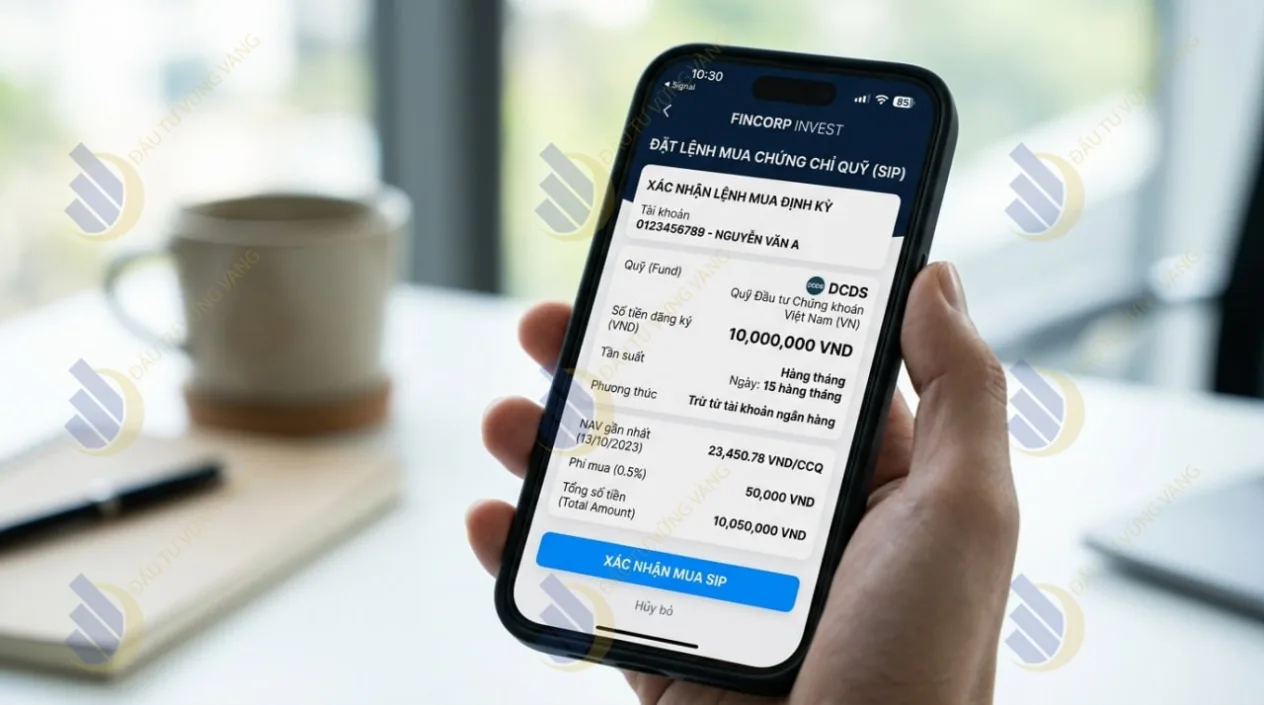giao diện thực tế bước đặt lệnh mua chứng chỉ quỹ định kỳ (SIP)