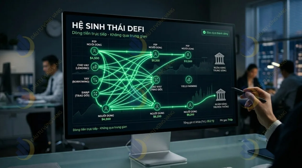 hệ sinh thái DeFi và dòng tiền trực tiếp không qua trung gian
