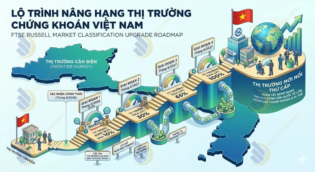 hình ảnh minh họa: Lộ trình nâng hạng thị trường chứng khoán Việt Nam của FTSE Russell