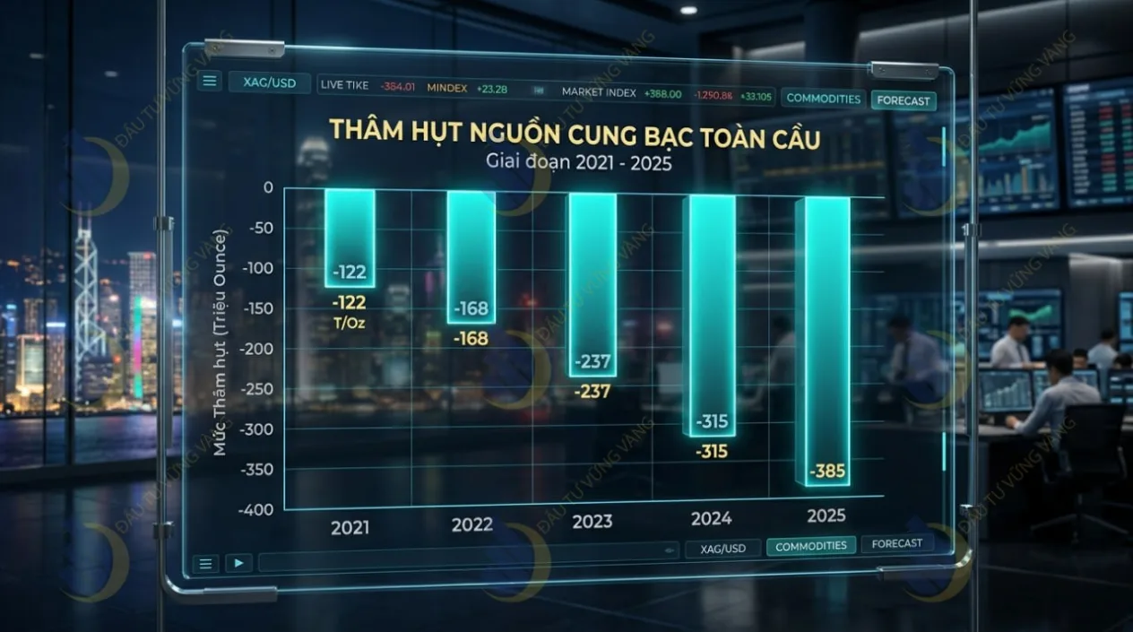 iểu đồ thâm hụt nguồn cung Bạc toàn cầu 2021-2025