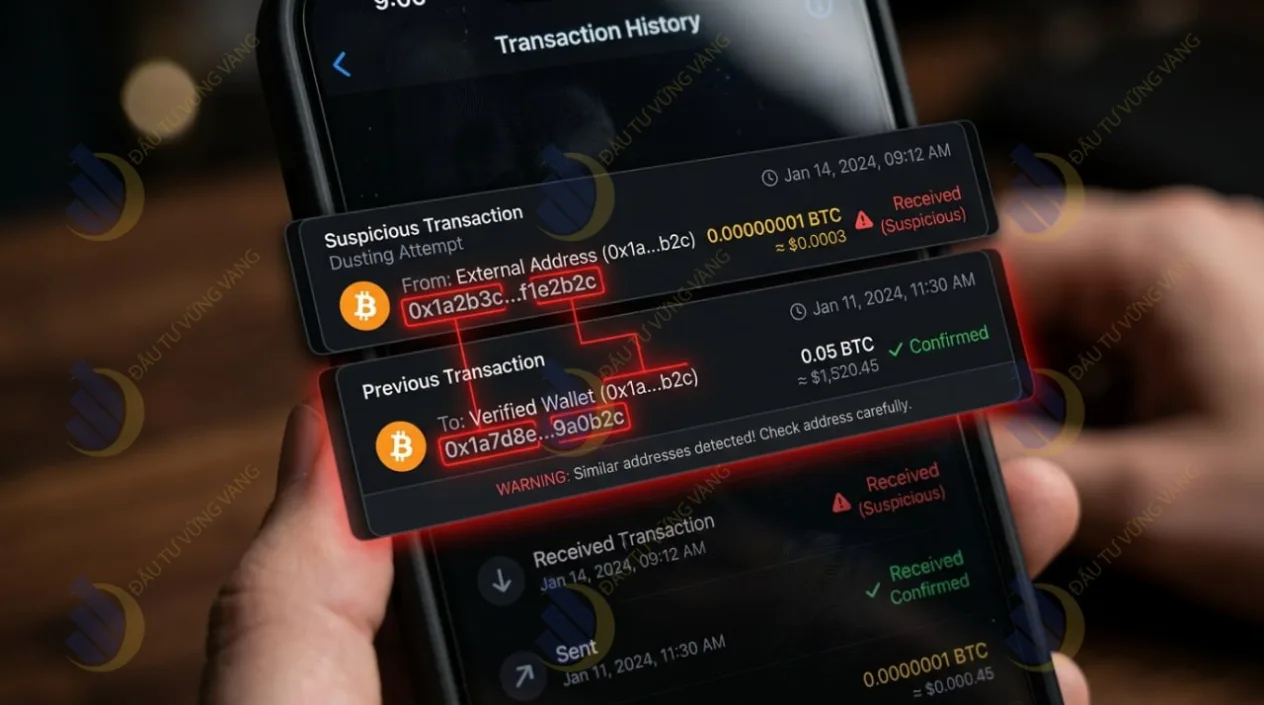 lịch sử giao dịch trên một ví di động (ví dụ Trust Wallet)