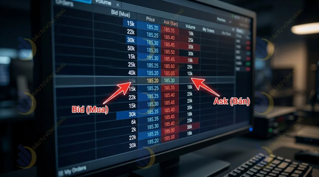 màn hình giao diện DOM (Depth of Market)