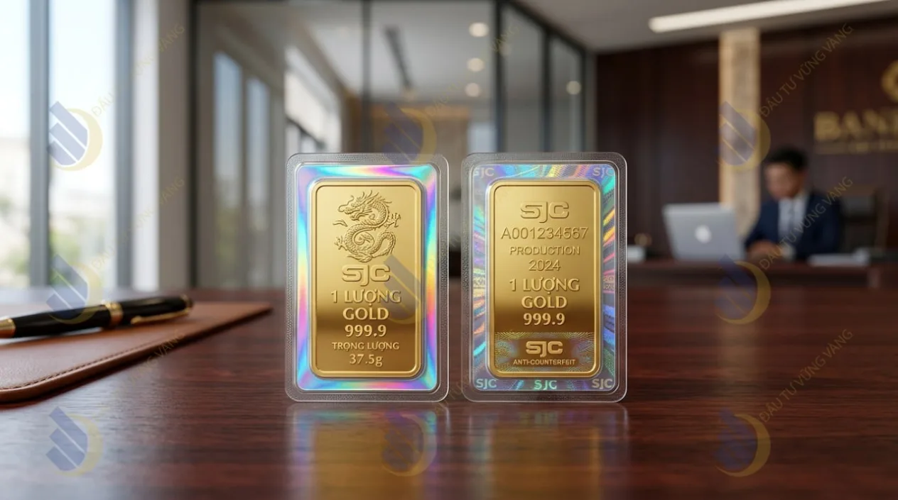 mặt trước và mặt sau của vàng miếng SJC