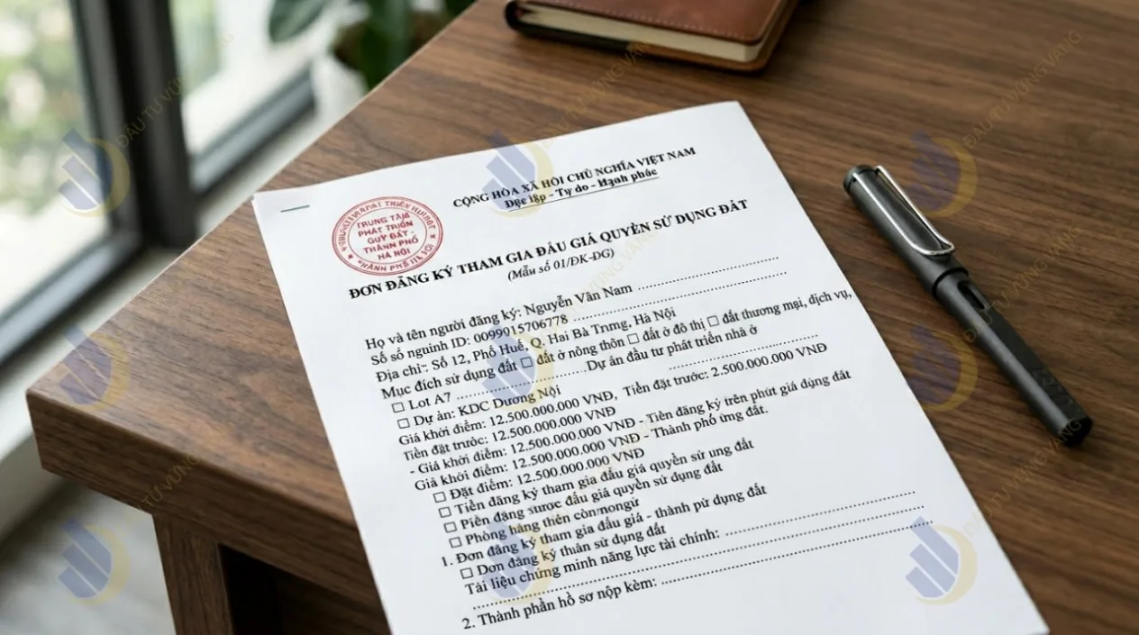 mẫu Đơn đăng ký tham gia đấu giá đất do Trung tâm Phát triển Quỹ đất
