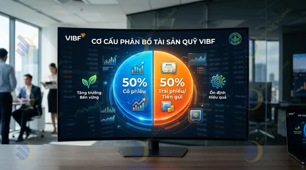 minh họa cơ cấu phân bổ tài sản 50/50 của quỹ VIBF