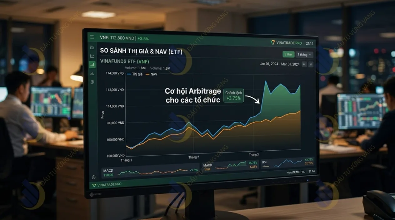 minh họa hiện tượng chênh lệch giữa Thị giá và NAV của một quỹ ETF