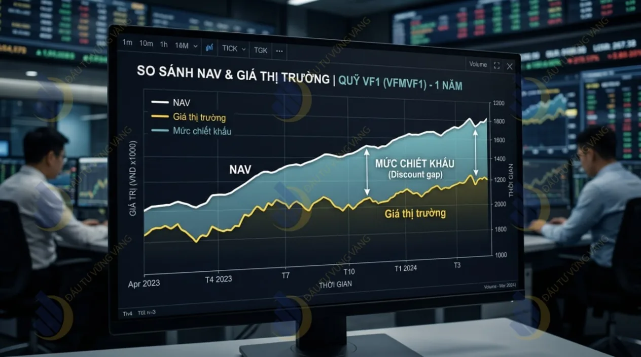 minh họa so sánh đường biến động của NAV và Giá thị trường