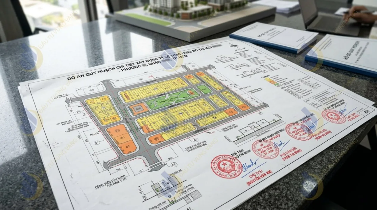 một bản vẽ quy hoạch 1/500 có mộc đỏ của cơ quan chức năng