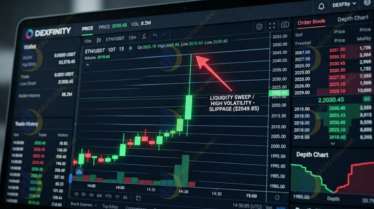 một cây nến quét thanh khoản giật râu cực mạnh trên sàn DEX