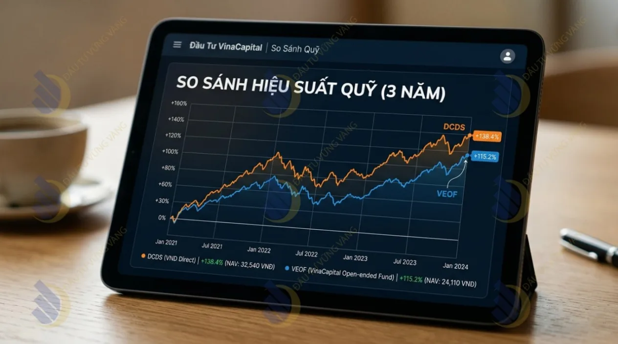 so sánh biểu đồ tăng trưởng của DCDS và VEOF trong 3 năm qua