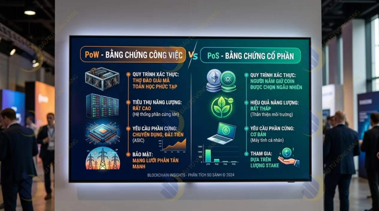 so sánh cơ chế PoW và PoS trong Blockchain